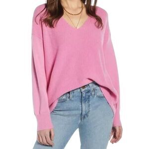 Something Navy Bubblegum Pink Wool Blend V Neck Slouchy Sweater Women’s Size XS